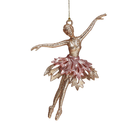 GOLD BALLERINA WITH PINK TUTU ORNAMENT