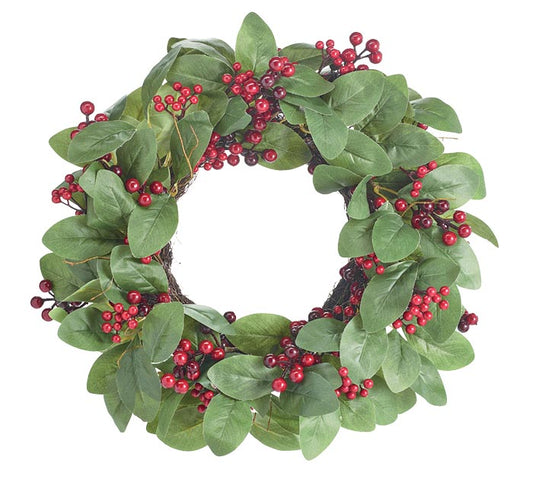 WREATH RED BERRIES AND GREEN LEAVES