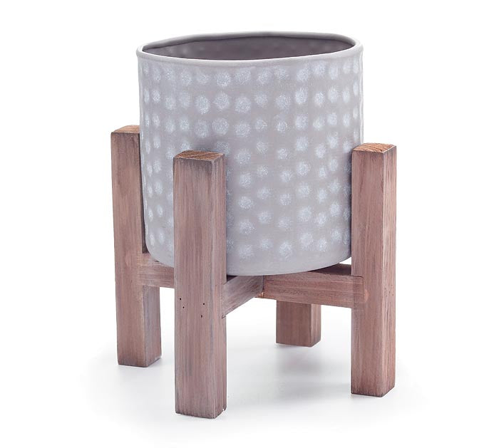 Embossed Gray Planter with Stand