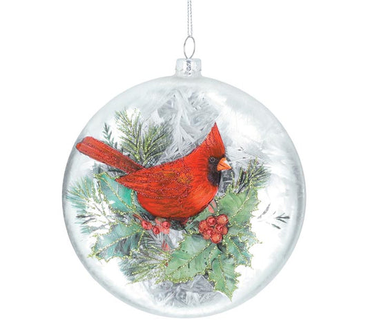 GLASS DISC CARDINAL ORNAMENT