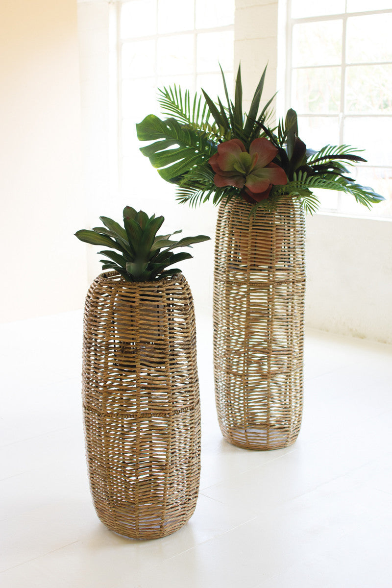 SET OF TWO WOVEN SEAGRASS BARREL PLANTERS