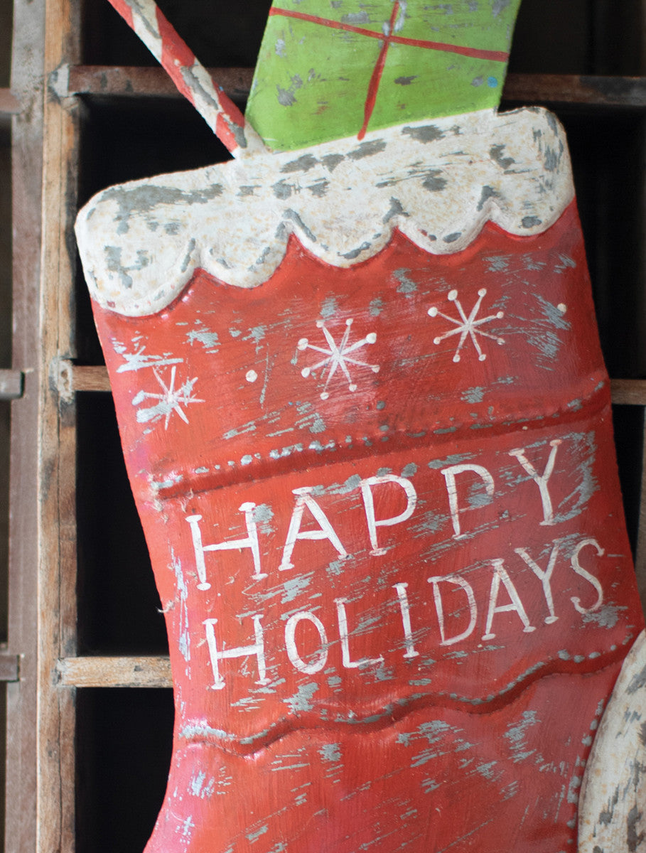 HAND HAMMERED PAINTED HOLIDAY STOCKING