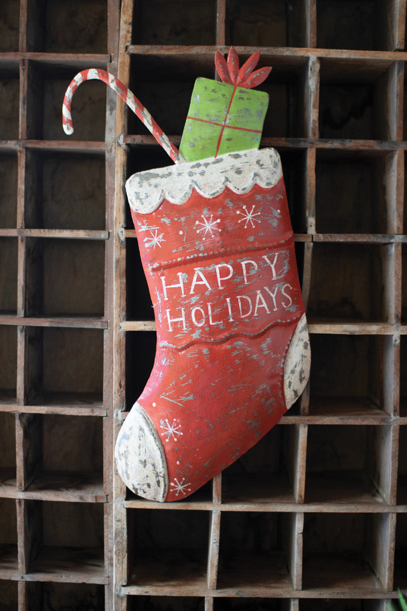 HAND HAMMERED PAINTED HOLIDAY STOCKING