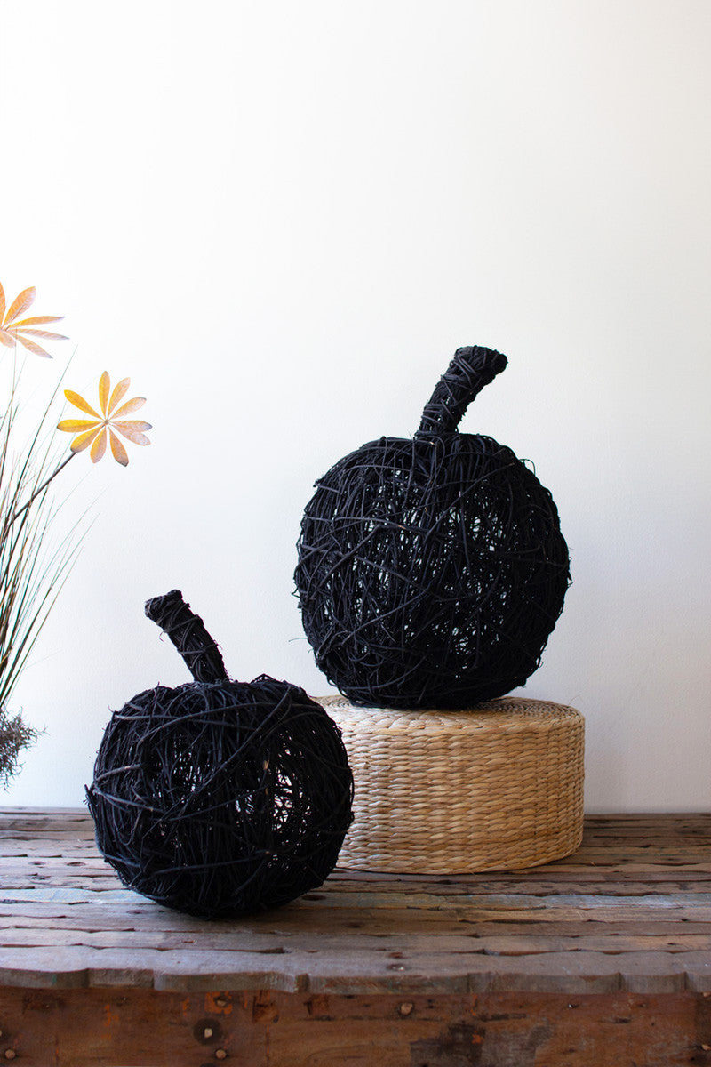 Set of 2 Black Painted Twig Pumpkins