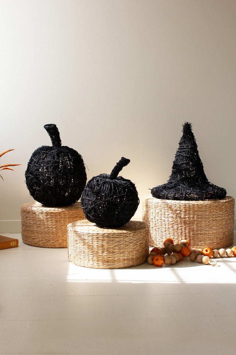 Set of 2 Black Painted Twig Pumpkins