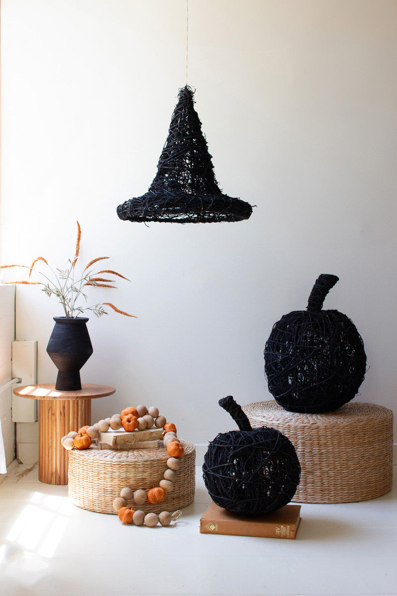 Set of 2 Black Painted Twig Pumpkins