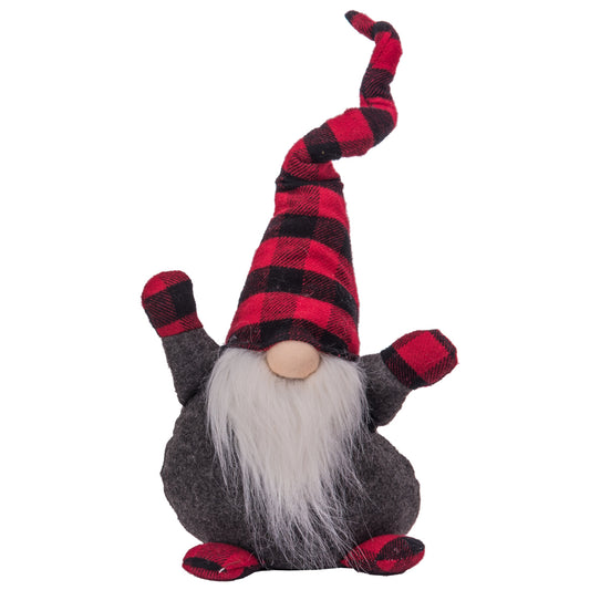 Fabric Sitting Gnome w/ Red/Black Plaid Hat