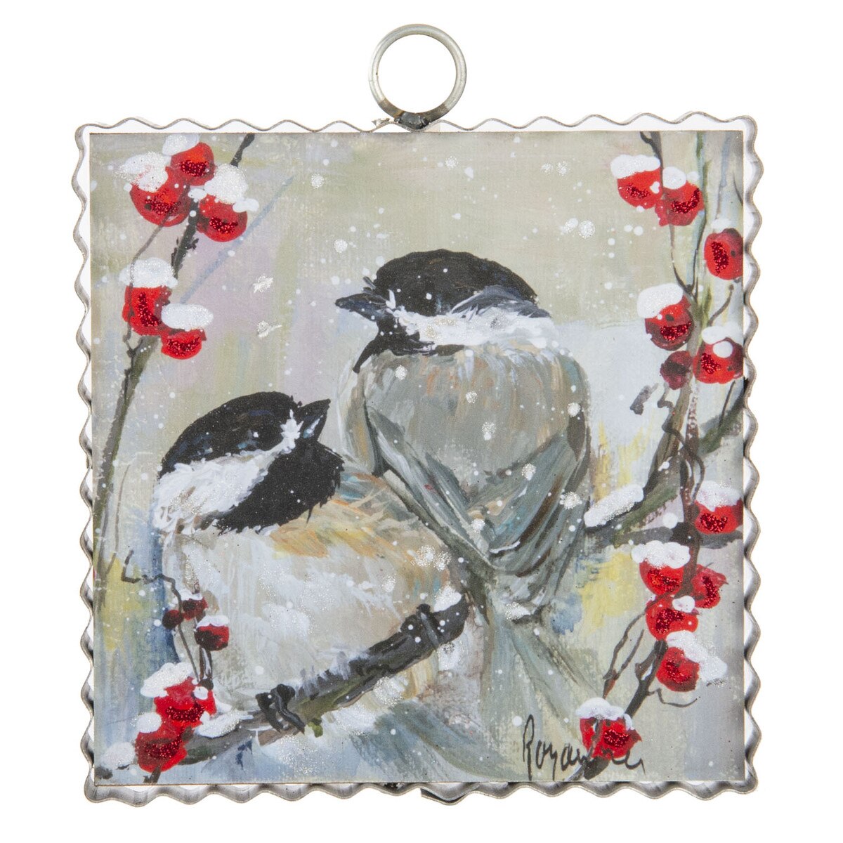 Mini Holly Berry Chickadees Print