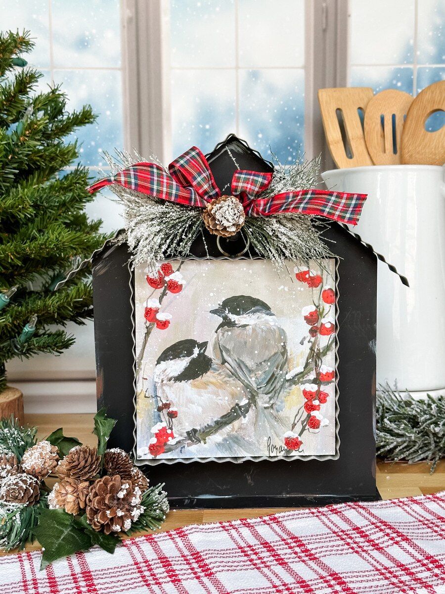 Mini Holly Berry Chickadees Print