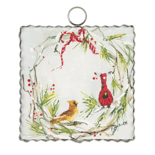 Mini Snowy Cardinal Wreath Print