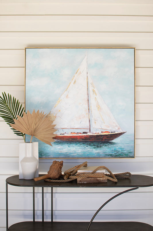 FRAMED SAILBOAT OIL PAINTING