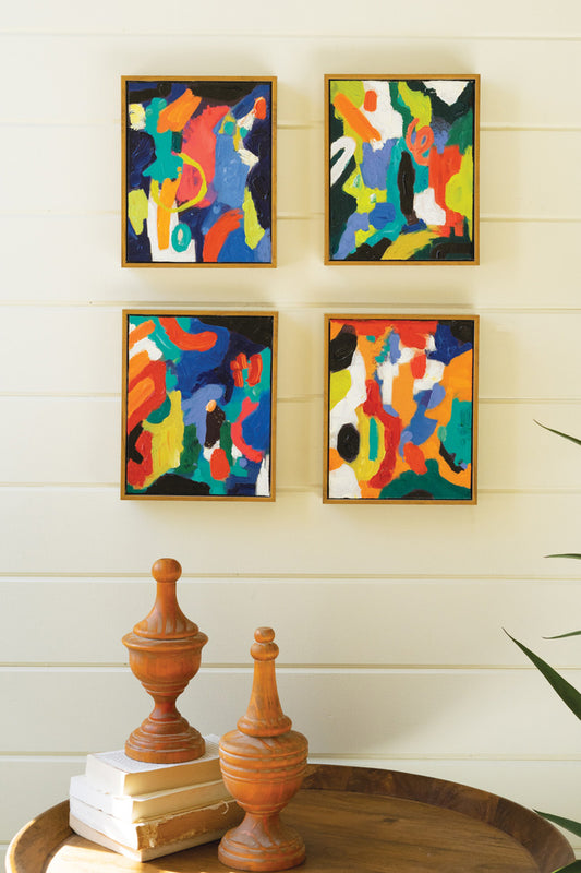 SET OF FOUR FRAMED COLORFUL ABSTRACT OIL PAINTINGS