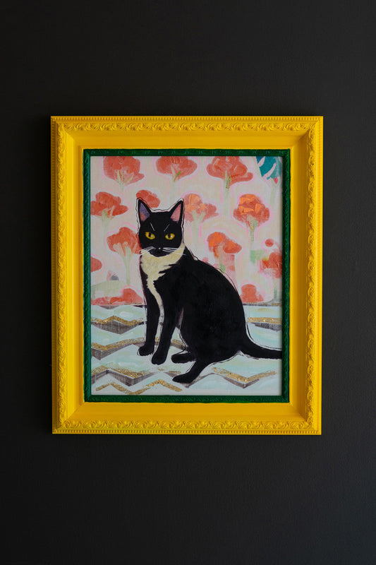 Framed Yellow and Green Cat