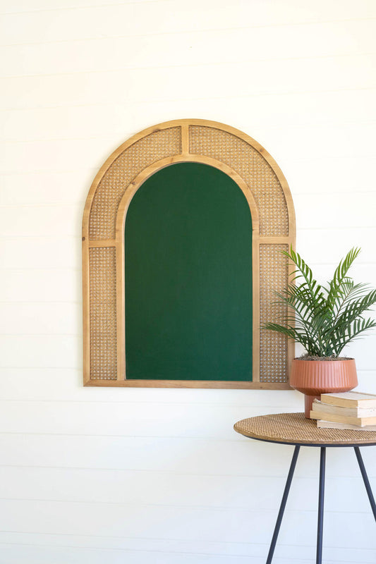 WOVEN ARCHED RATTAN FRAMED WALL MIRROR SMALL