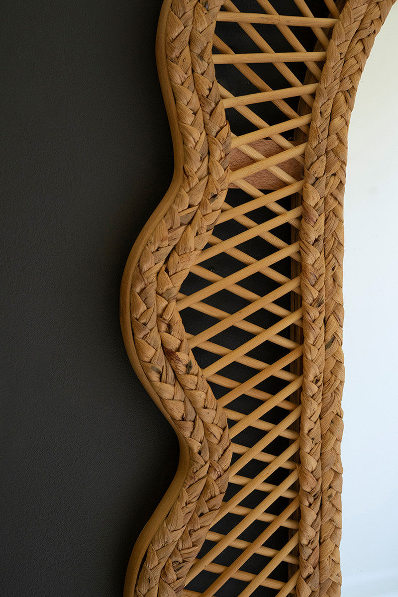 Rattan Squiggle Framed Rectangle Mirror