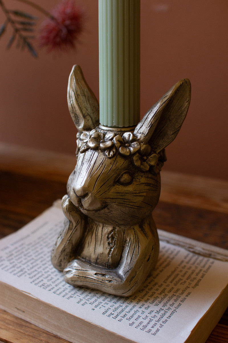 Painted Resin Rabbit Taper Candle Holder