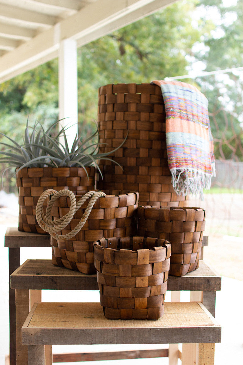 SET OF FIVE NESTING ROUND CHIPWOOD BASKETS