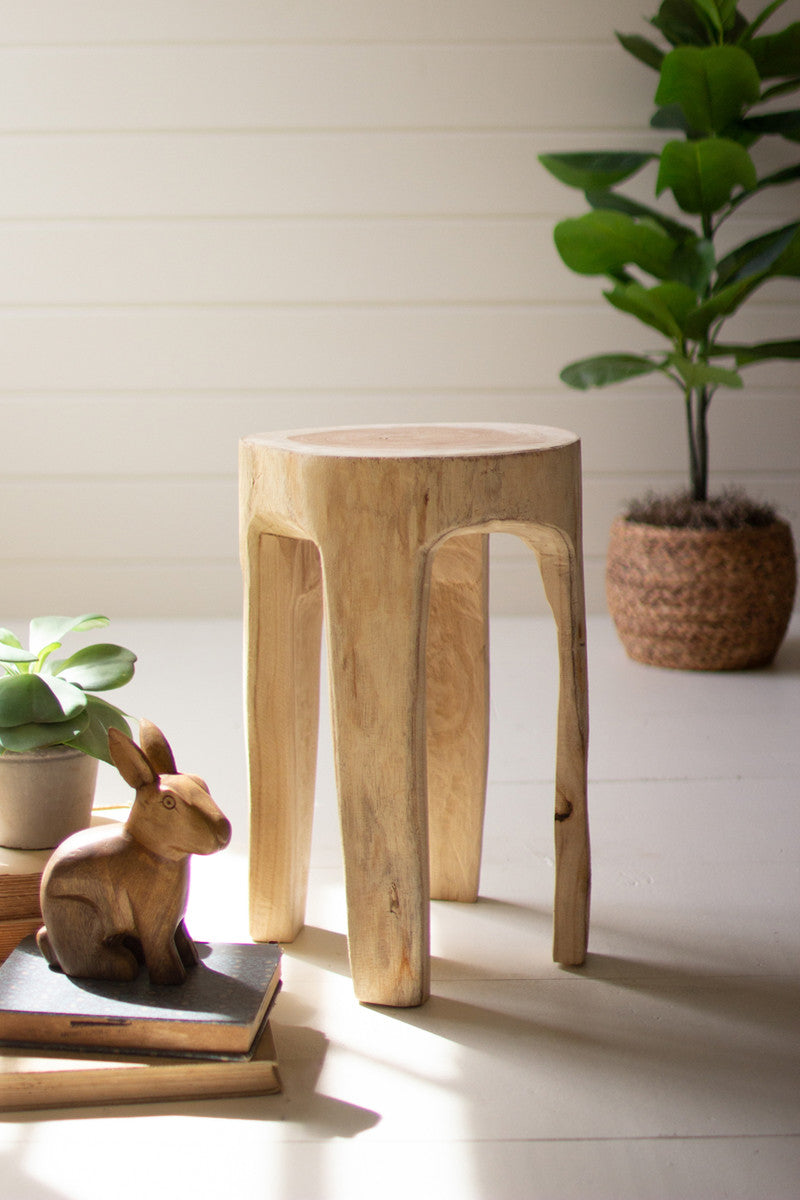 CARVED WOODEN FOUR LEGGED STOOL