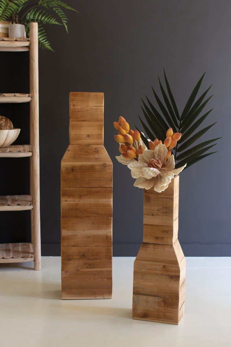 Set of 2 Recycled Wood Floor Vases