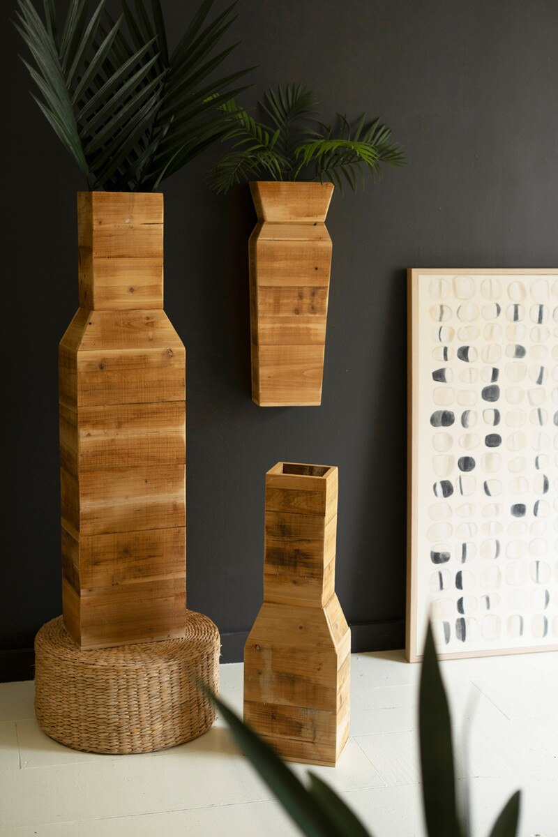 Set of 2 Recycled Wood Floor Vases