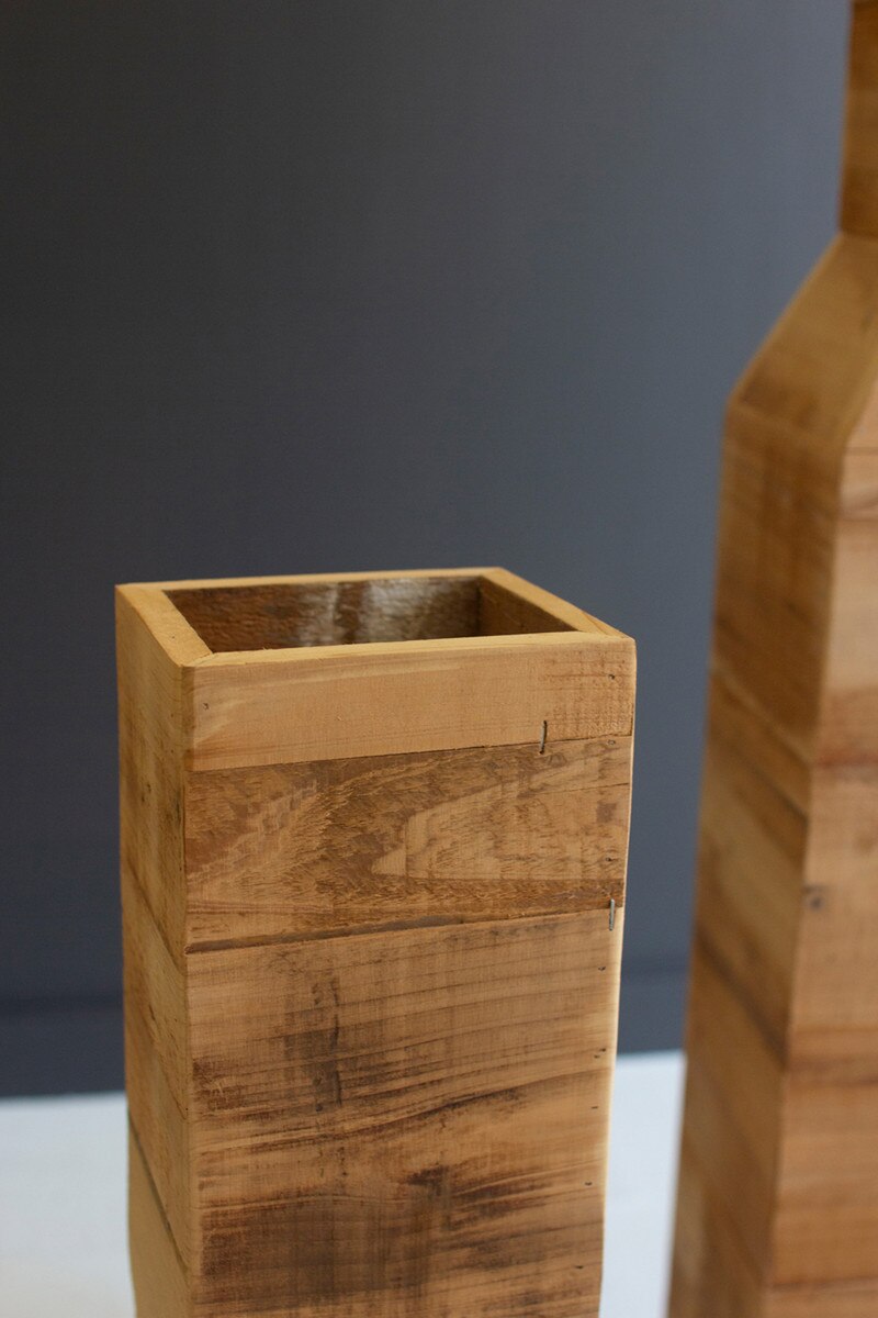 Set of 2 Recycled Wood Floor Vases