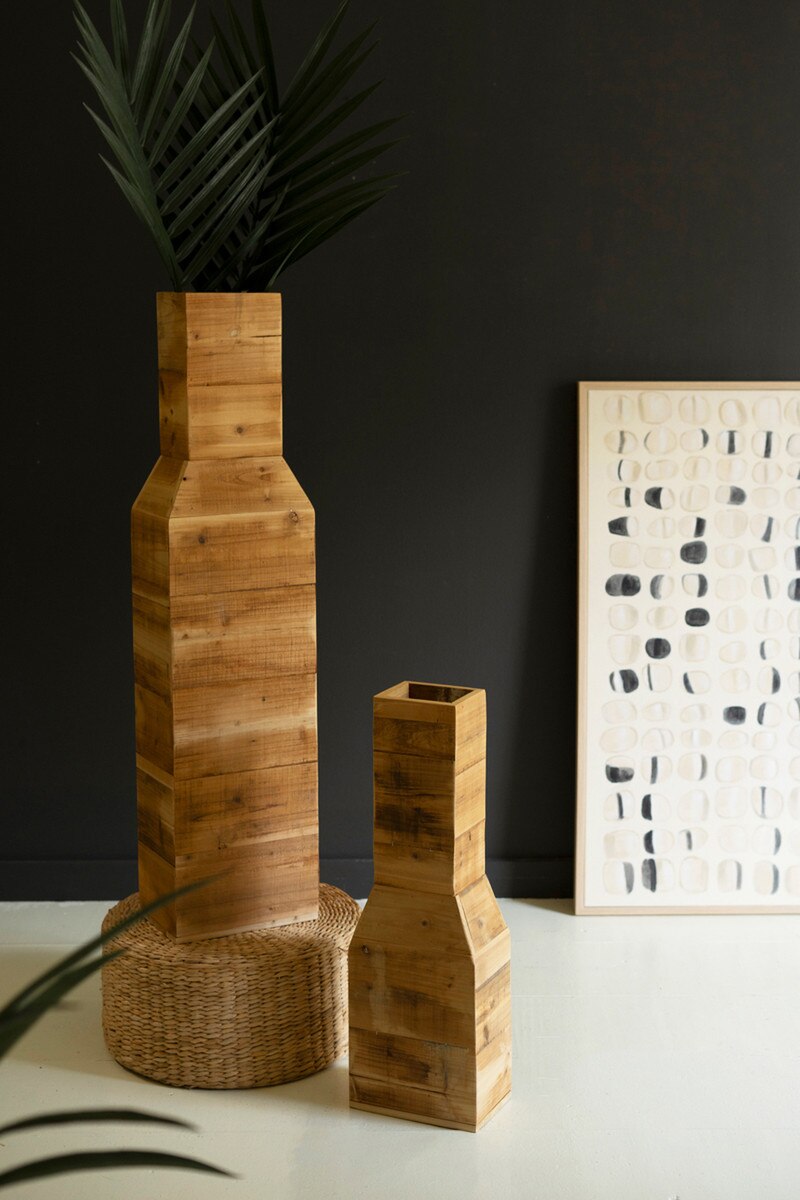 Set of 2 Recycled Wood Floor Vases