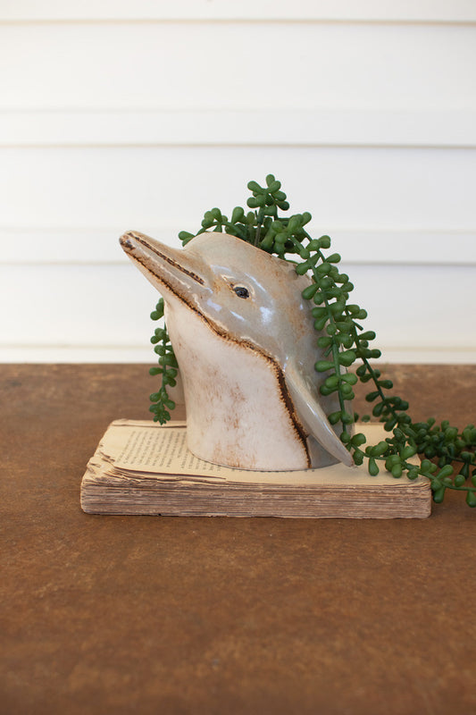 CERAMIC DOLPHIN PLANTER