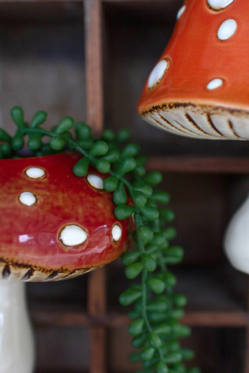 SET OF TWO CERAMIC TOADSTOOL WALL PLANTERS