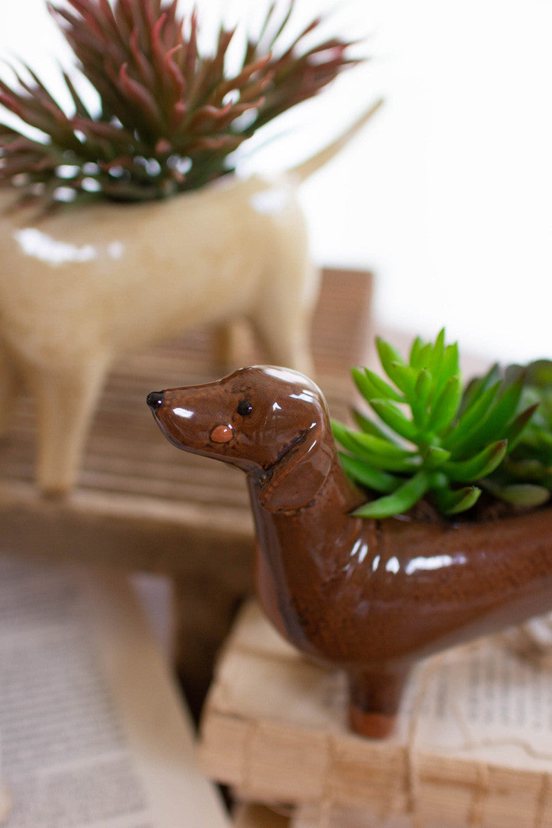 SET OF FIVE CERAMIC DOG PLANTERS