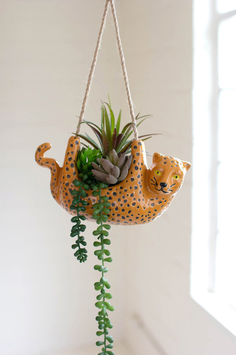 CERAMIC CHEETAH HANGING PLANTER