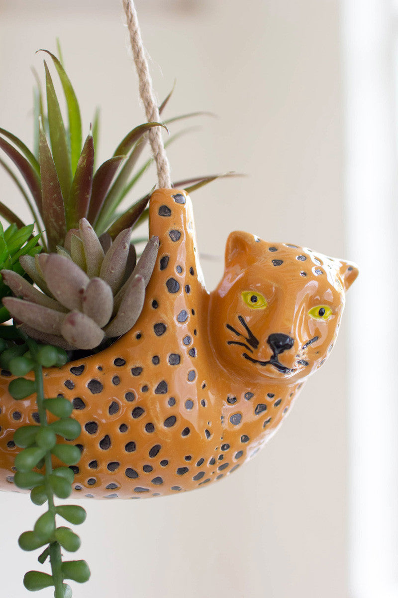 CERAMIC CHEETAH HANGING PLANTER