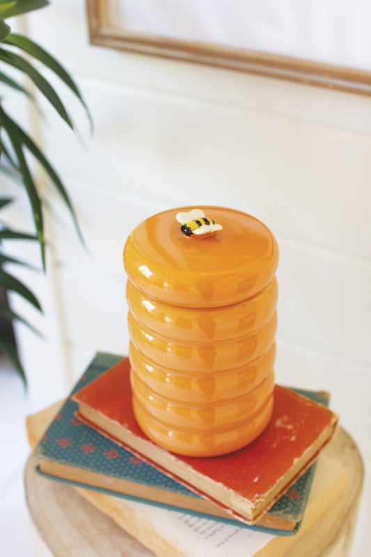 CERAMIC BEEHIVE HONEY JAR