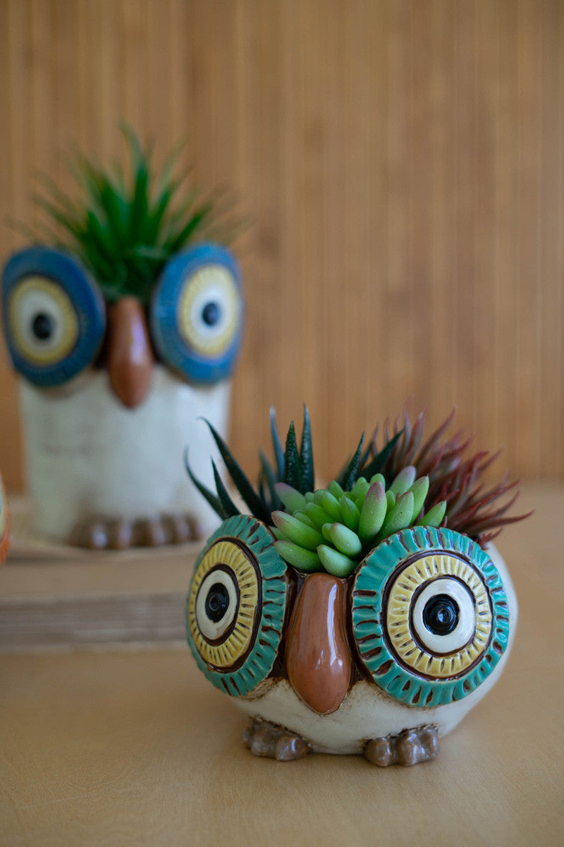 Set of 3 Ceramic Owl Planters