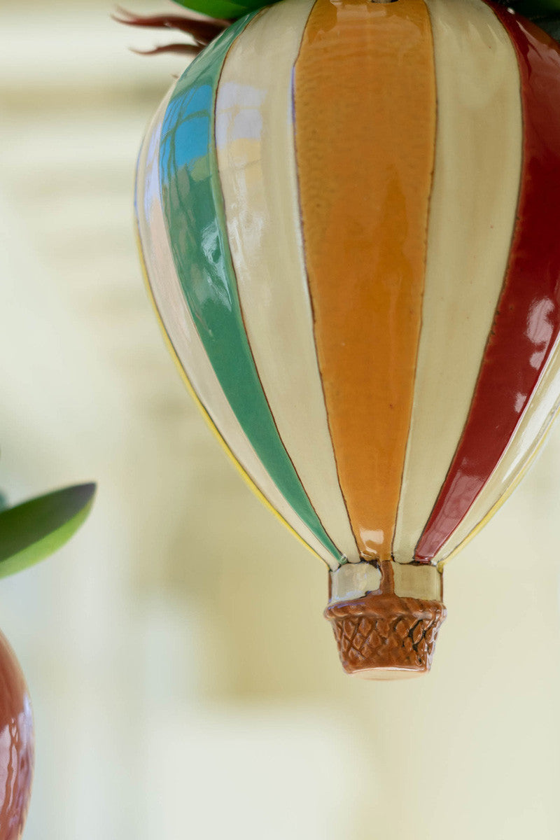 SET OF TWO CERAMIC HOT AIR BALLOON HANGING PLANTERS