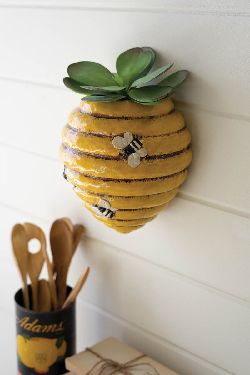 CERAMIC BEE HIVE WALL PLANTER