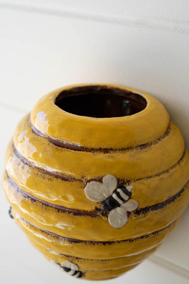 CERAMIC BEE HIVE WALL PLANTER