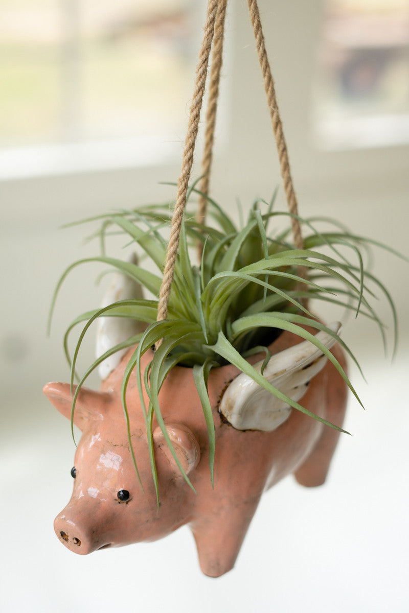 CERAMIC HANGING FLYING PIG PLANTER