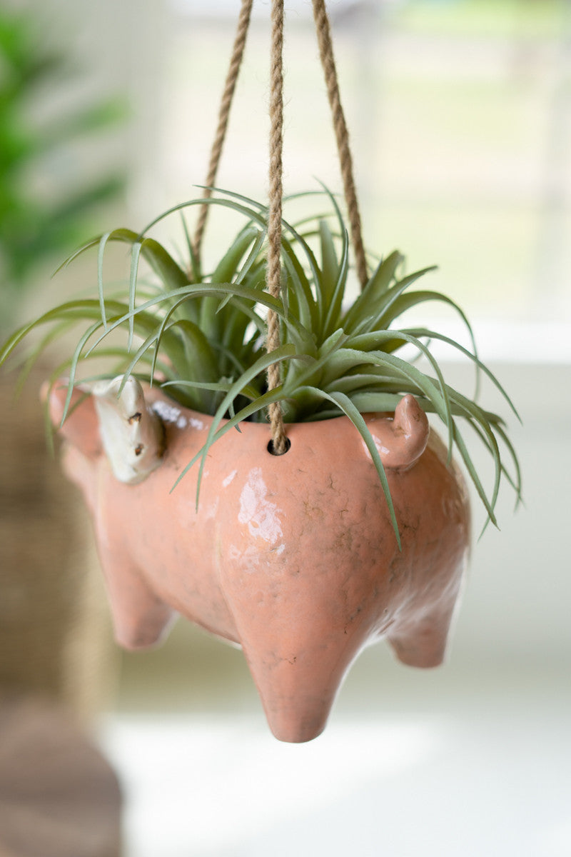 CERAMIC HANGING FLYING PIG PLANTER