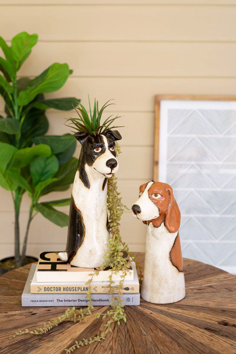 Set of 2 Ceramic Dog Planters