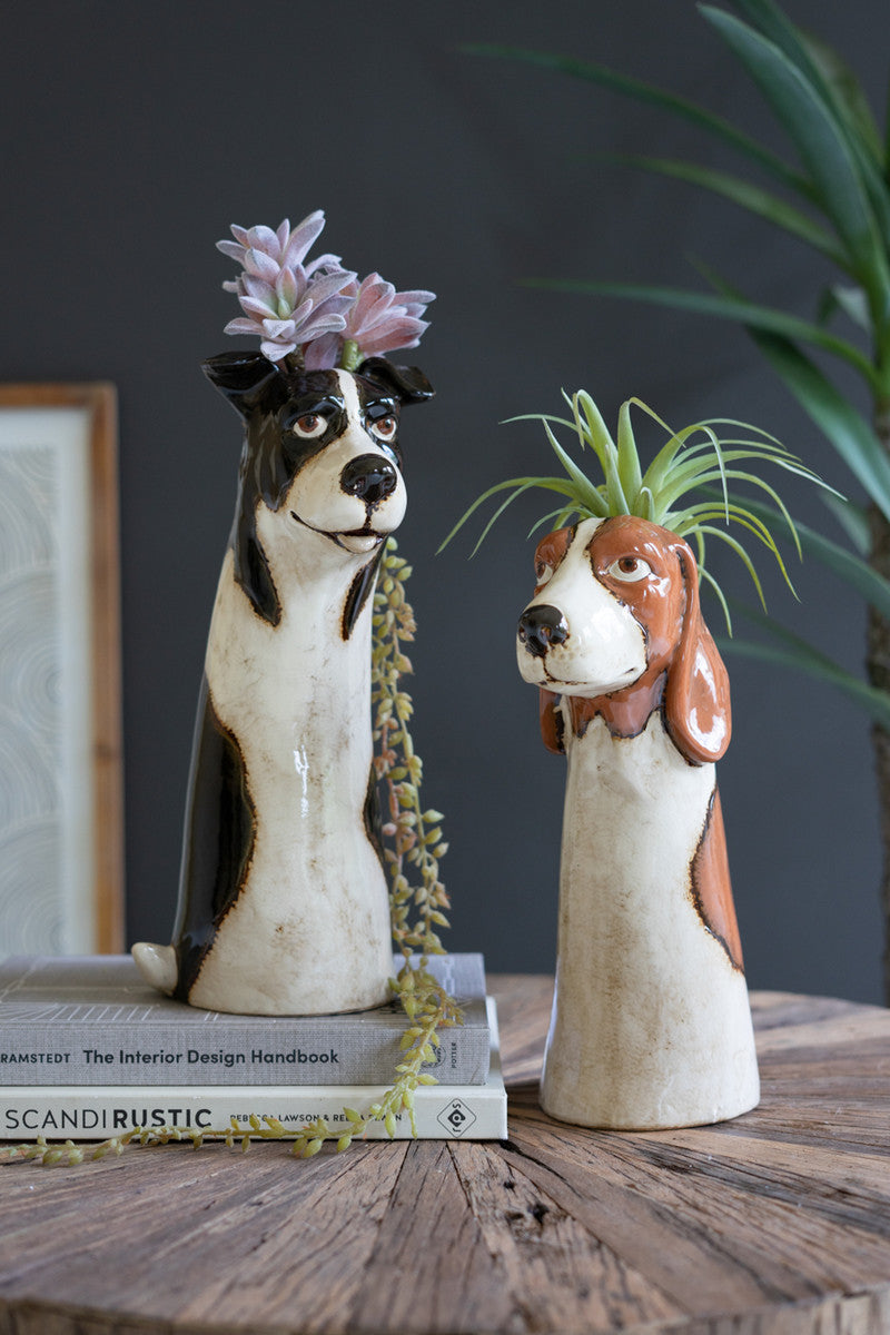 Set of 2 Ceramic Dog Planters