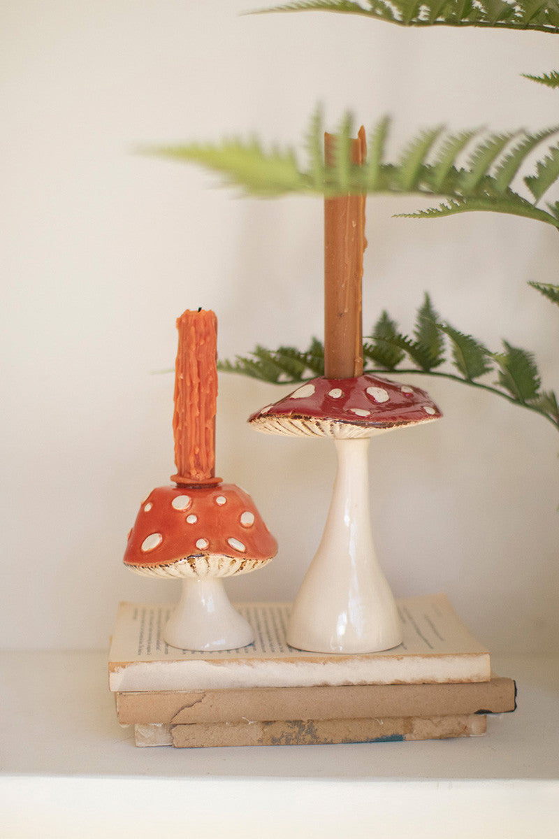 Set of 2 Ceramic Toadstool Taper Holders