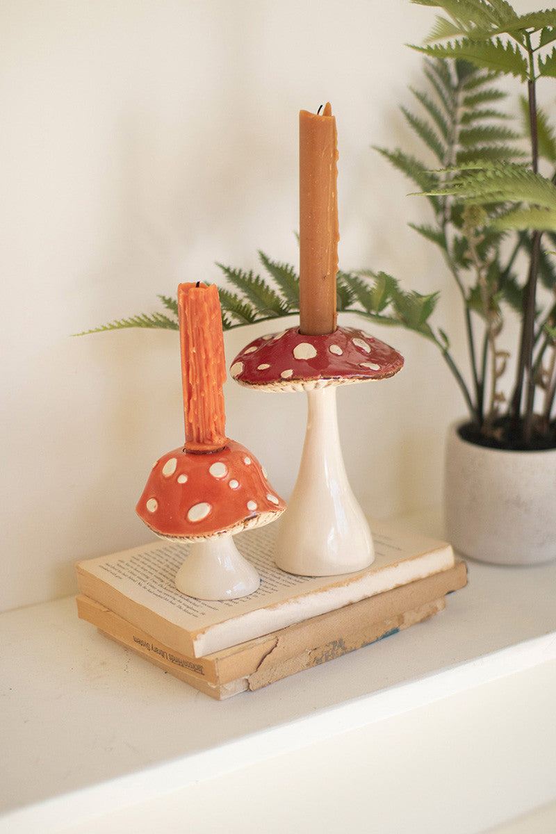 Set of 2 Ceramic Toadstool Taper Holders