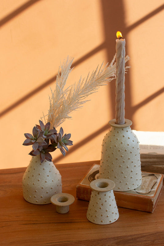 Set of 3 Knobby Ceramic Bud Vases / Taper Holders