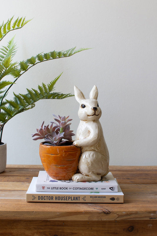 Ceramic Rabbit Holding A Carrot Planter