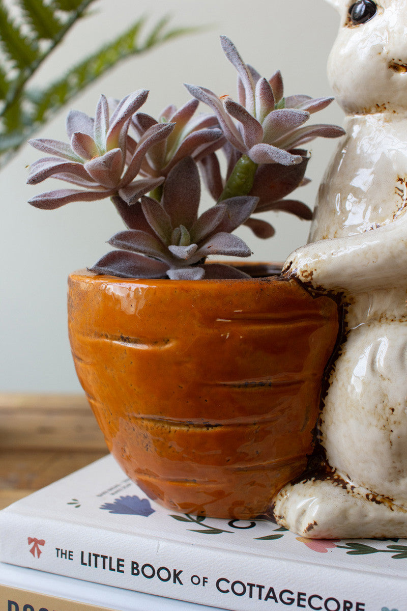 Ceramic Rabbit Holding A Carrot Planter