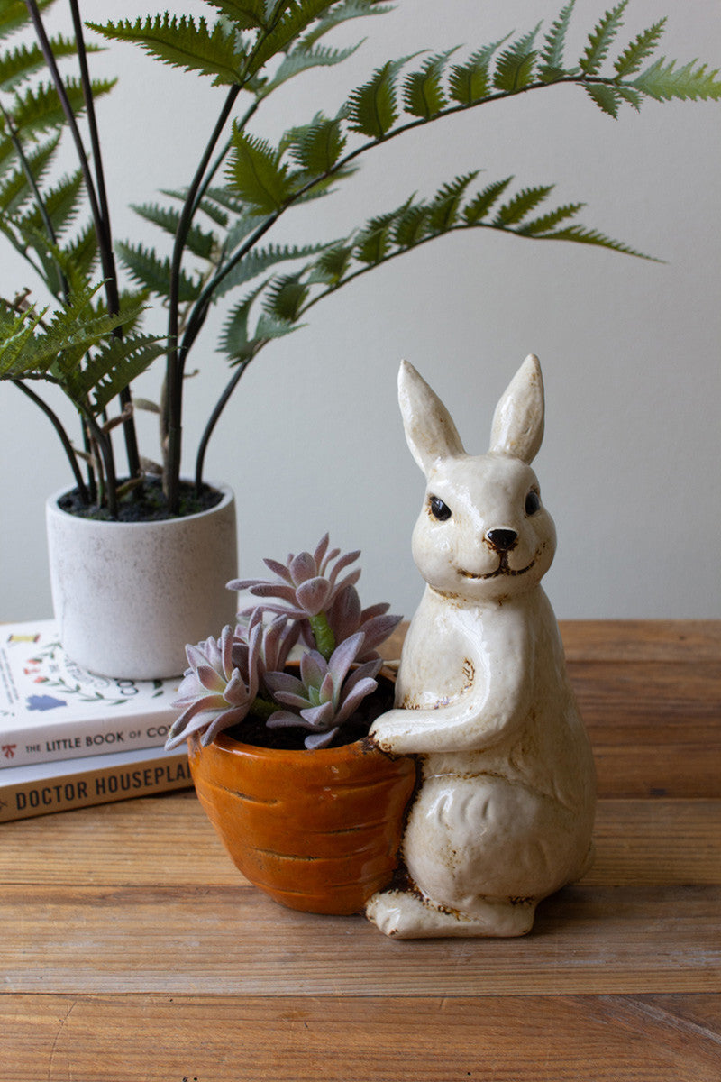 Ceramic Rabbit Holding A Carrot Planter