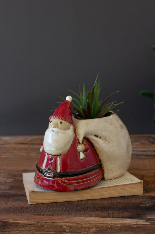 Ceramic Santa with Toy Sack Planter