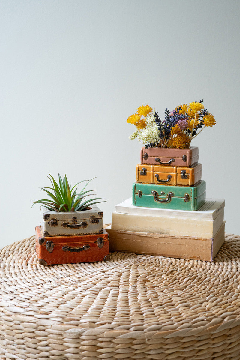 Set of 2 Ceramic Suitcases Planters