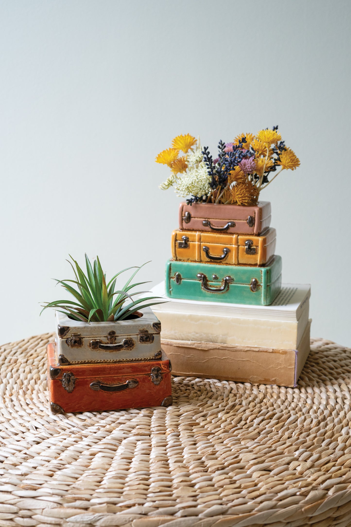 Set of 2 Ceramic Suitcases Planters