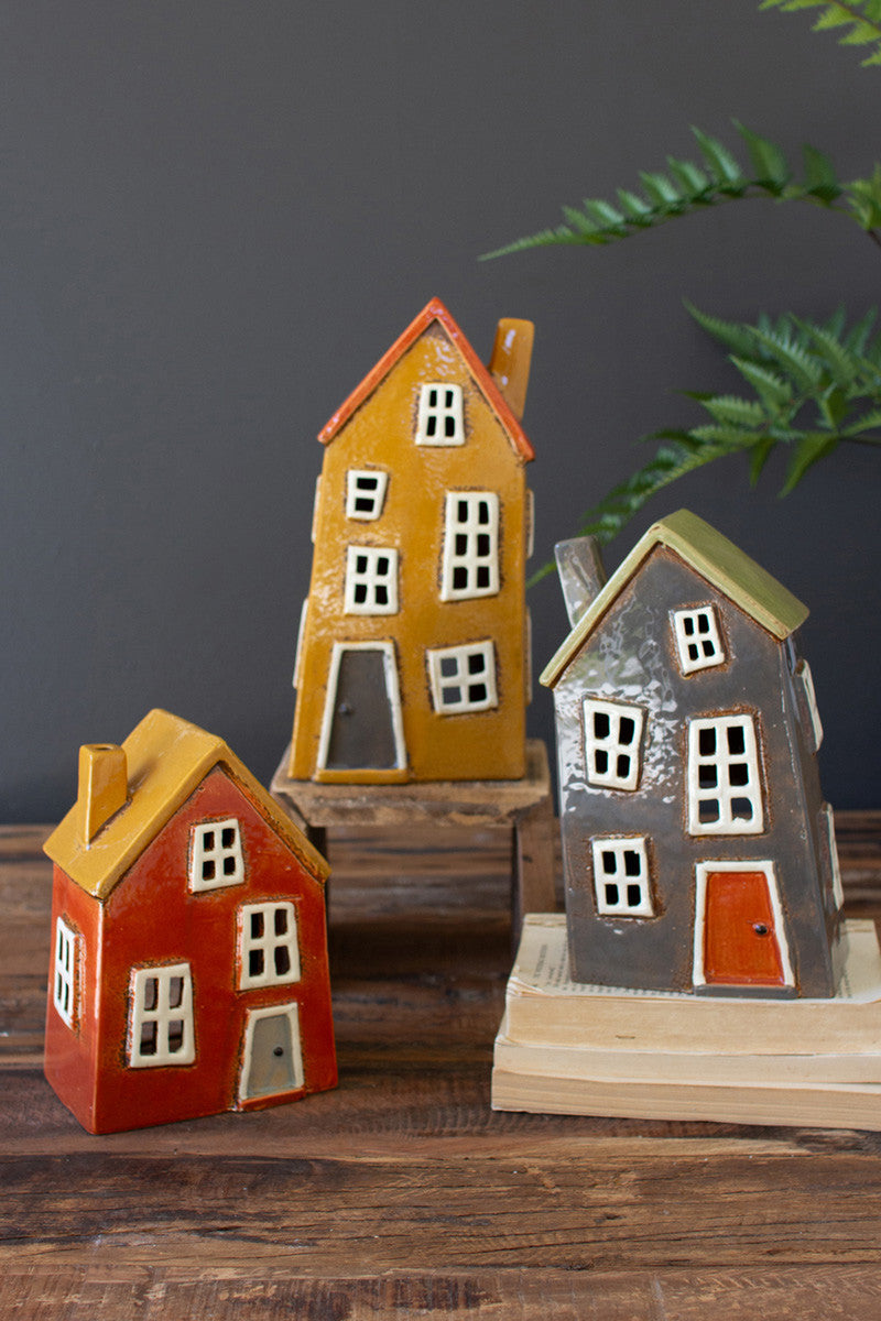 Set of 3 Wonky Ceramic Houses